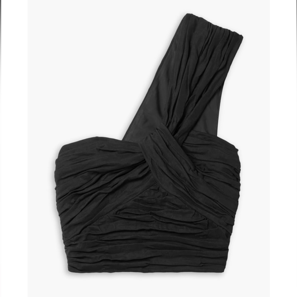 A.L.C. Apollo one-shoulder cropped gathered linen-blend top